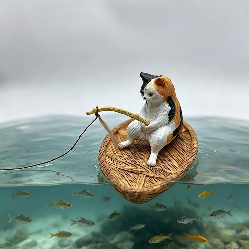 Resin Cat Fishing Boat Aquariu - đánh giá và giá Aquarium Marina